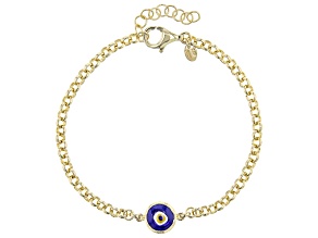 Blue Evil Eye 18k Yellow Gold Over Sterling Silver Rolo Bracelet