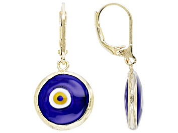 Picture of Blue Crystal Evil Eye 18k Yellow Gold Over Sterling Silver Earrings
