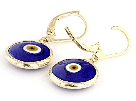 Blue Crystal Evil Eye 18k Yellow Gold Over Sterling Silver Earrings