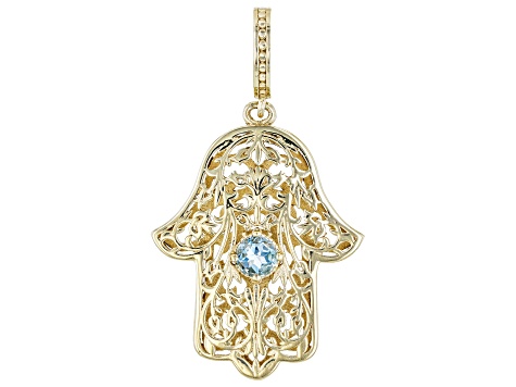 Swiss Blue Topaz 18k Yellow Gold Over Sterling Silver Hamsa Pendant 0.15ctw