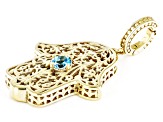 Swiss Blue Topaz 18k Yellow Gold Over Sterling Silver Hamsa Pendant 0.15ctw