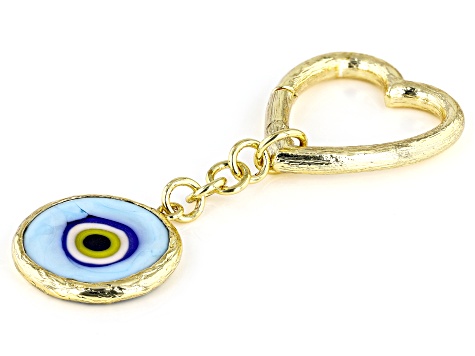 Gold Tone Evil Eye and Heart Shaped Key Chain