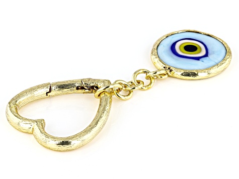 Gold Tone Evil Eye and Heart Shaped Key Chain