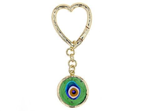 Green Crystal Evil Eye Gold-Tone Key Chain