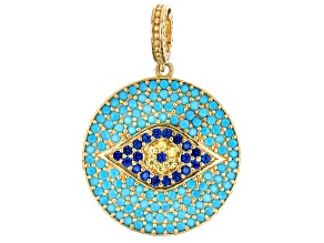 Blue Lab Spinel, Crystal & Cubic Zirconia Evil Eye 18k Yellow Gold Over Silver Enhancer 0.52ctw