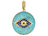 Blue Lab Spinel, Crystal & Cubic Zirconia Evil Eye 18k Yellow Gold Over Silver Enhancer 0.52ctw