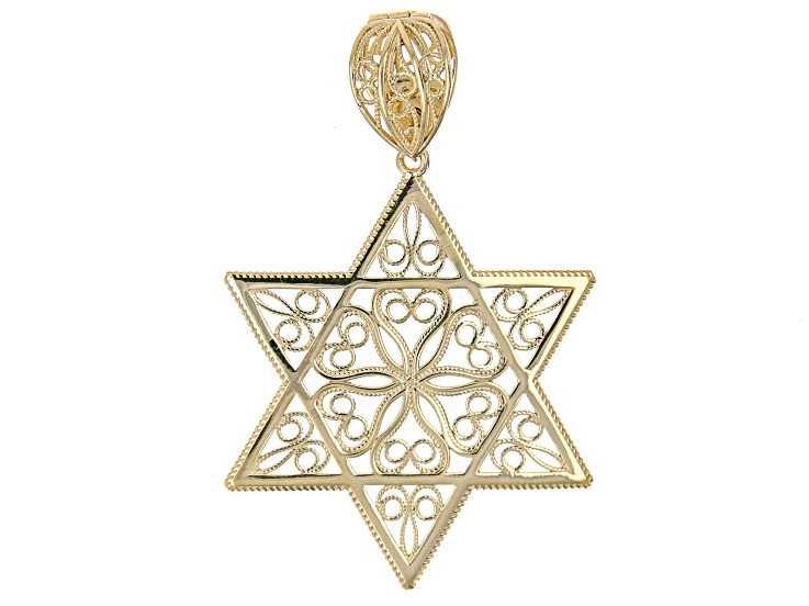 14K Yellow Gold Star Of David Pendant - Polished Filigree Style, 24mm X 17mm, Women's Or Unisex - View #4