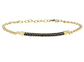 Picture of Round Black Spinel 18k Yellow Gold Over Sterling Silver Byzantine Bracelet 0.73ctw