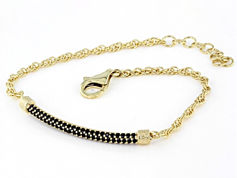 Round Black Spinel 18k Yellow Gold Over Sterling Silver Byzantine Bracelet 0.73ctw