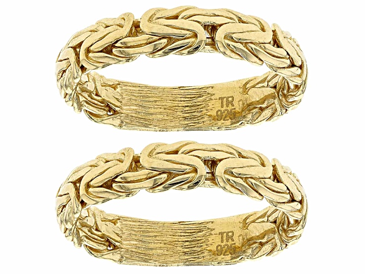 18k Yellow Gold Over Sterling Silver Set of 2 Byzantine Rings