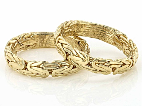 18k Yellow Gold Over Sterling Silver Set of 2 Byzantine Rings