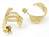 18k Yellow Gold Over Sterling Silver Leaf Hoop Filigree Earrings