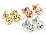 Sterling Silver, 18k Yellow Gold & Rose Gold Over Silver Set of 3 Stud Earrings