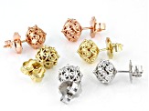 Sterling Silver, 18k Yellow Gold & Rose Gold Over Silver Set of 3 Stud Earrings