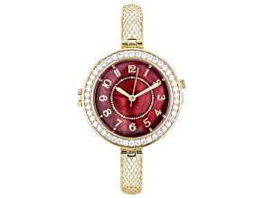 Red Mother of Pearl 18k Yellow Gold Over Bronze with White Cubic Zirconia Dial Watch 1.15ct