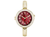 Red Mother of Pearl 18k Yellow Gold Over Bronze with White Cubic Zirconia Dial Watch 1.15ct