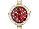 Red Mother of Pearl 18k Yellow Gold Over Bronze with White Cubic Zirconia Dial Watch 1.15ct