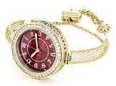 Red Mother of Pearl 18k Yellow Gold Over Bronze with White Cubic Zirconia Dial Watch 1.15ct