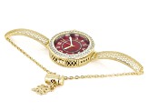 Red Mother of Pearl 18k Yellow Gold Over Bronze with White Cubic Zirconia Dial Watch 1.15ct
