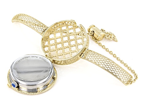 Red Mother of Pearl 18k Yellow Gold Over Bronze with White Cubic Zirconia Dial Watch 1.15ct