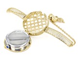 Red Mother of Pearl 18k Yellow Gold Over Bronze with White Cubic Zirconia Dial Watch 1.15ct