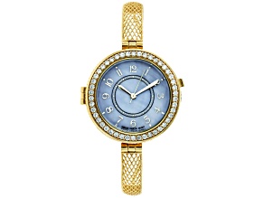 Blue Mother-Of-Pearl with Cubic Zirconia 18k Gold Over Bronze Watch 1.15ct