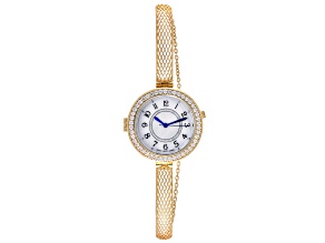 White Mother of Pearl 18k Yellow Gold Over Bronze with White Cubic Zirconia Dial Watch 1.15ct