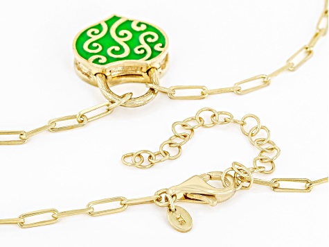 Artisan Collection of Turkey™ Green Enamel 18k Yellow Gold Over Sterling Silver Necklace