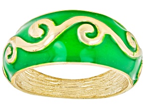 Green Enamel 18k Yellow Gold Over Sterling Silver Band Ring