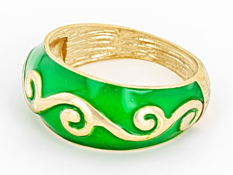 Green Enamel 18k Yellow Gold Over Sterling Silver Band Ring