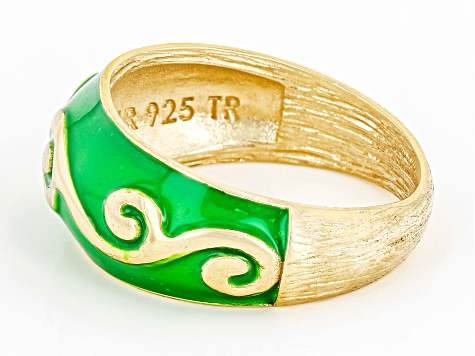 Green Enamel 18k Yellow Gold Over Sterling Silver Band Ring