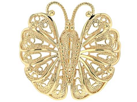 18k Yellow Gold Over Sterling Silver Butterfly Brooch