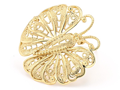 18k Yellow Gold Over Sterling Silver Butterfly Brooch