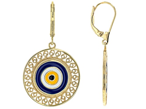 18k Yellow Gold Over Sterling Silver Evil Eye Earrings