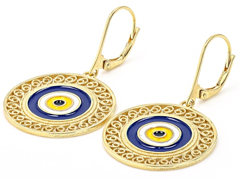 18k Yellow Gold Over Sterling Silver Evil Eye Earrings