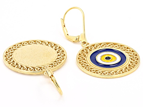 18k Yellow Gold Over Sterling Silver Evil Eye Earrings