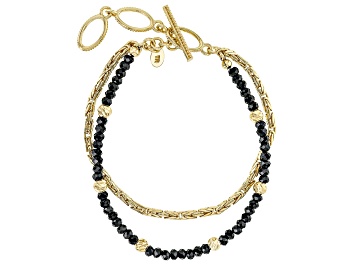 Picture of Black Spinel 18k Yellow Gold Over Sterling Silver Double Stranded Bracelet