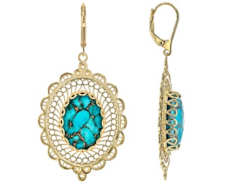 Picture of Turquoise Doublet 18k Yellow Gold Over Silver Dangle Earrings 18x13mm