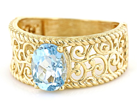 Sky Blue Topaz 18K Yellow Gold Over Sterling Silver Filigree Ring 0.63ct