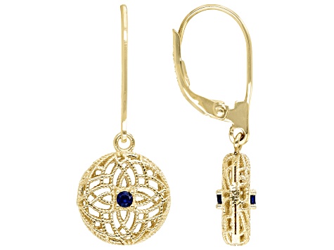 Blue Crystal 18k Yellow Gold Over Sterling Silver Double Sided Filigree Earrings