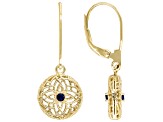 Blue Crystal 18k Yellow Gold Over Sterling Silver Double Sided Filigree Earrings