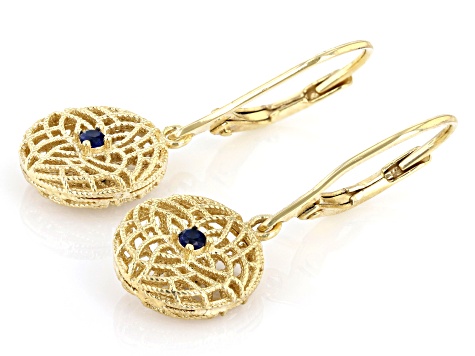 Blue Crystal 18k Yellow Gold Over Sterling Silver Double Sided Filigree Earrings