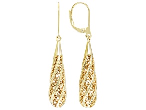 18K Yellow Gold Over Sterling Silver Filigree Tear Drop Dangle Earring