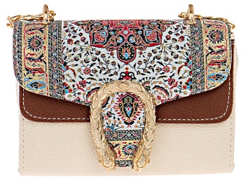 Picture of Gold Tone Imitation Leather & Red Turkish Tapestry Fabric Clutch