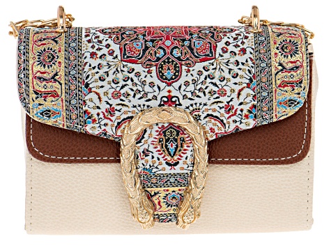 Gold Tone Imitation Leather & Red Turkish Tapestry Fabric Clutch ...