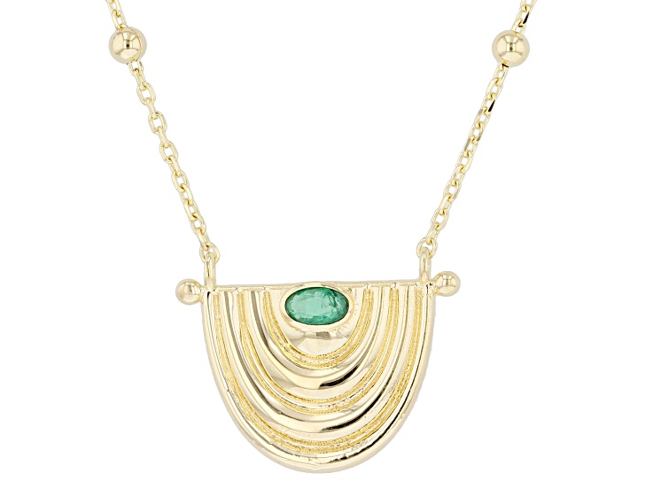Green Crystal 18K Yellow Gold Over Sterling Silver Necklace