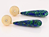 Azurmalachite Simulant With Cubic Zirconia 18K Yellow Gold Over Sterling Silver Earrings 0.12ctw