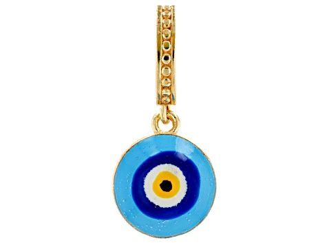 Blue Enamel 18k Yellow Gold Over Sterling Silver Pendant With Bag Set