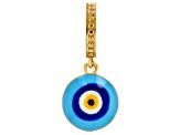 Blue Enamel 18k Yellow Gold Over Sterling Silver Pendant With Bag Set