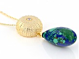 Azurmalachite Simulant With Cubic Zirconia 18K Yellow Gold Over Sterling Silver Necklace 0.06ct